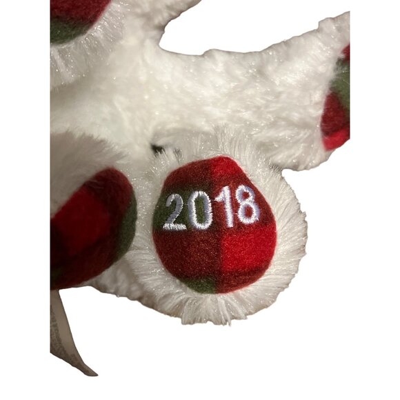 American Greetings Christmas Reindeer Plush 15 in White Plaid Antler Bow 2018 - Picture 6 of 9